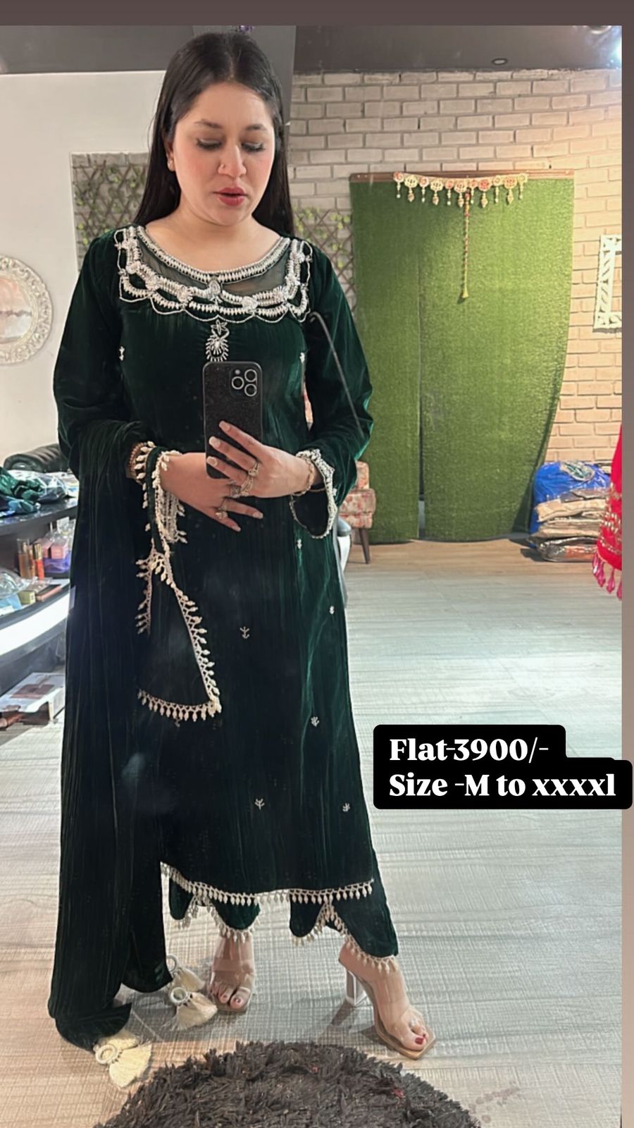 Valentino Bottel Green Crush Pearl velvet Suit with potli