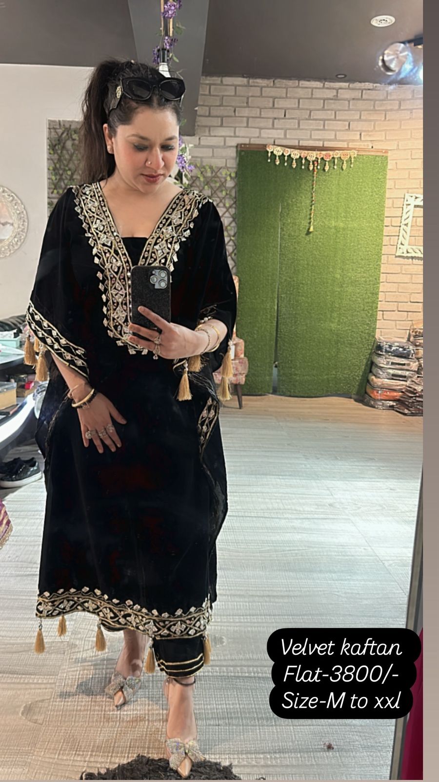 Farzana Black velvet pati work kaftan
