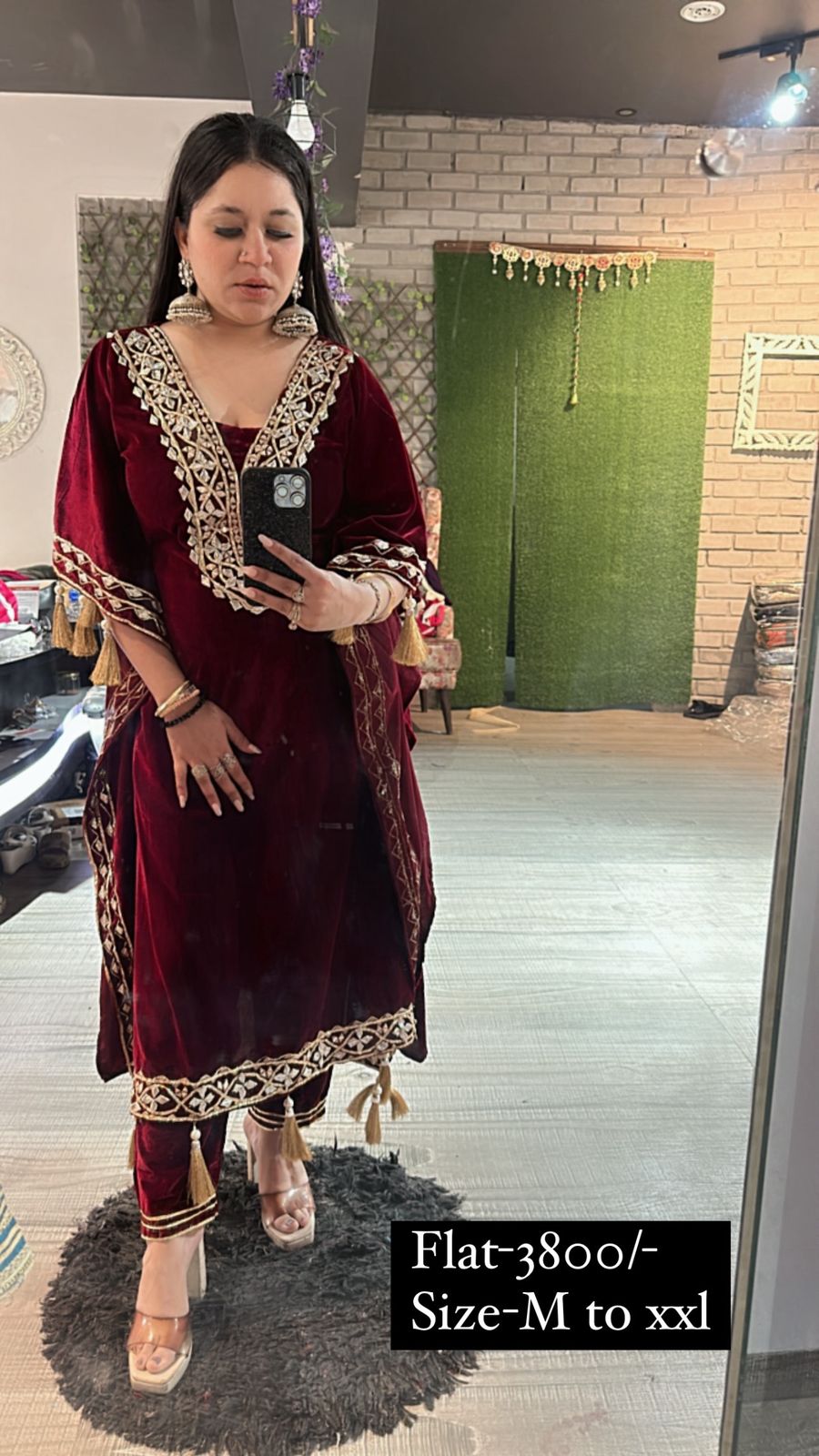 Farzana Mahroon velvet pati work kaftan