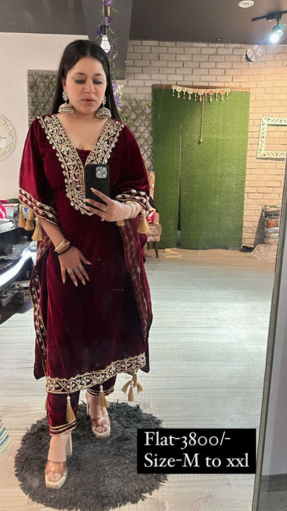 Farzana Mahroon velvet pati work kaftan