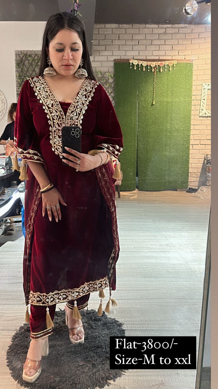 Farzana Mahroon velvet pati work kaftan