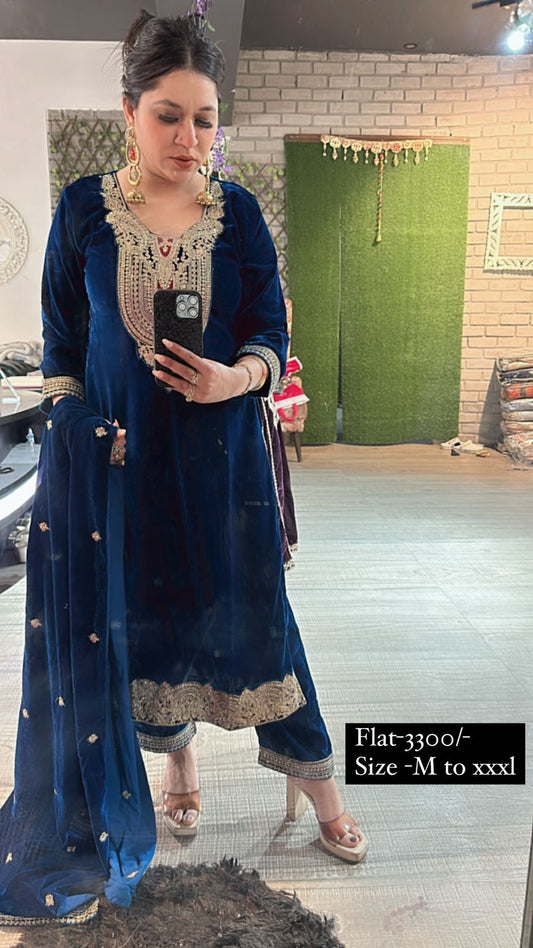 Farzi Teal Blue velvet suit