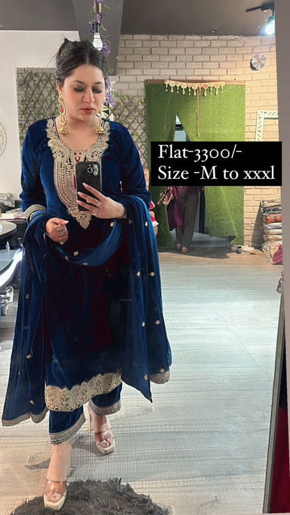 Farzi Teal Blue velvet suit