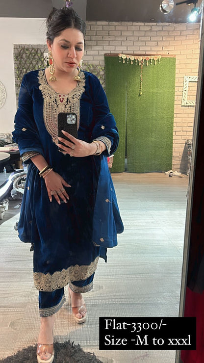 Farzi Teal Blue velvet suit