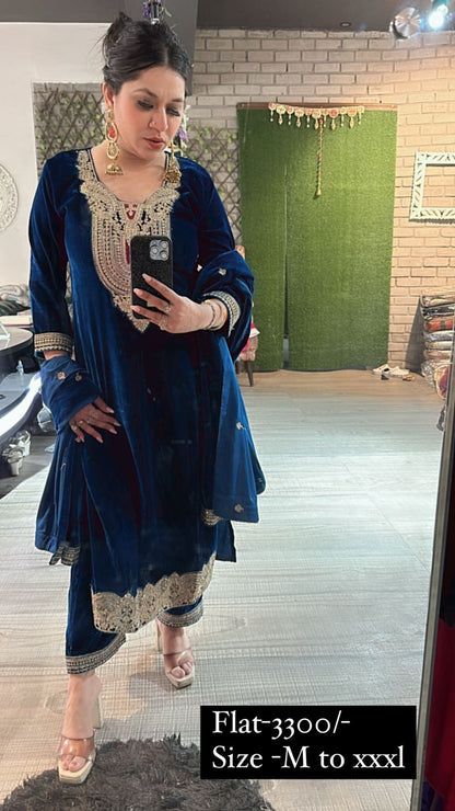 Farzi Teal Blue velvet suit