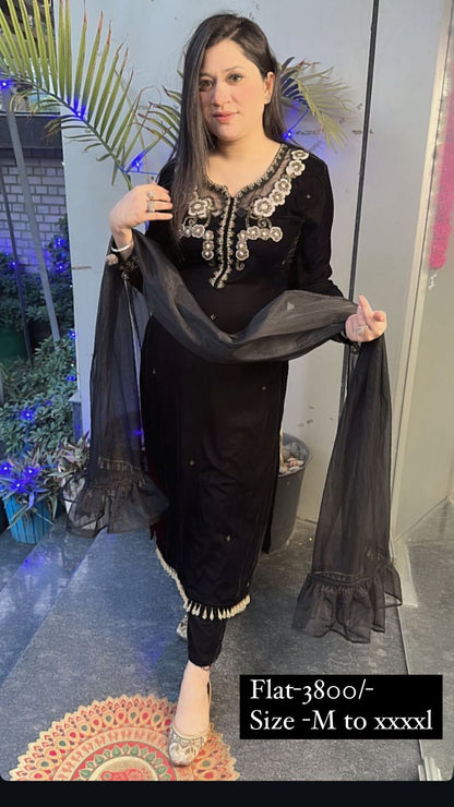Celebrity Black Handwork velvet suit