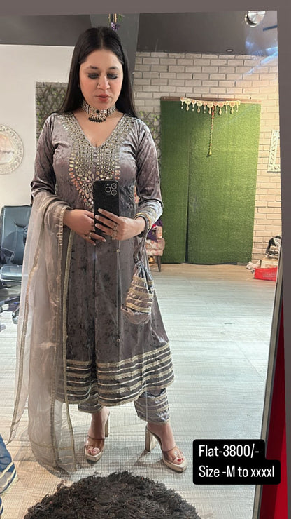 Mahal Grey Mirror potli Suit