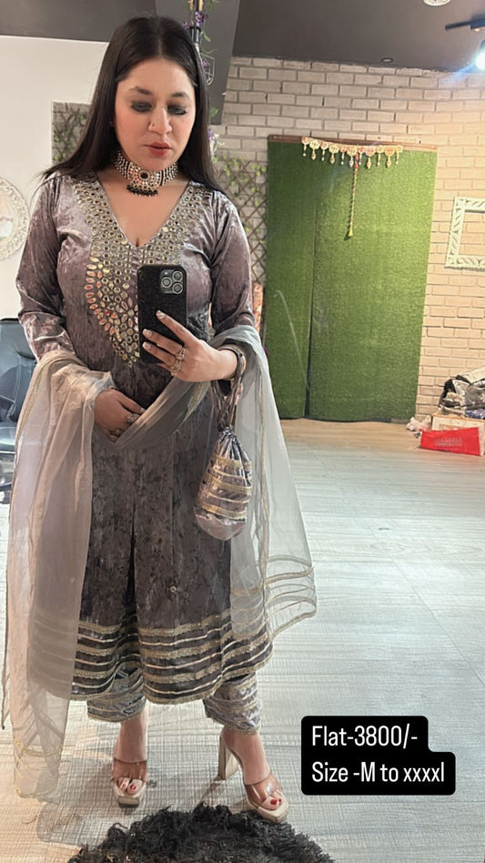 Mahal Grey Mirror potli Suit