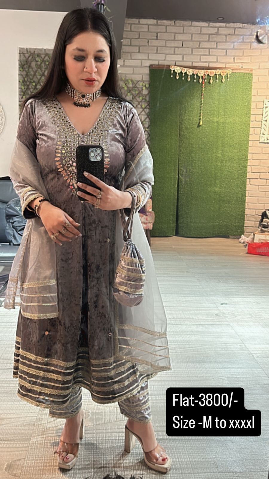 Mahal Grey Mirror potli Suit