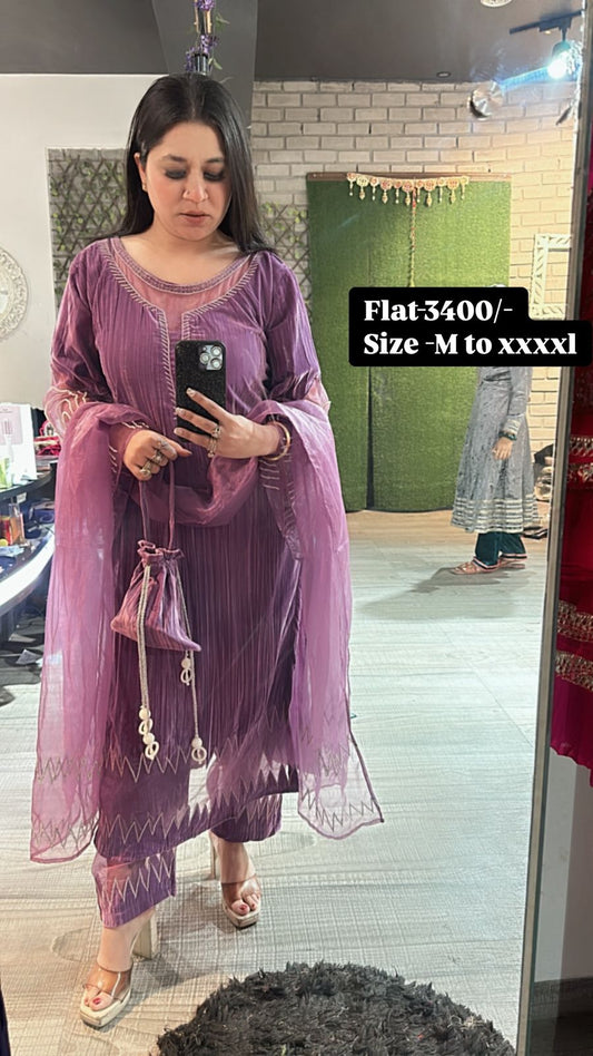 Yamini purple cut work potli Suit