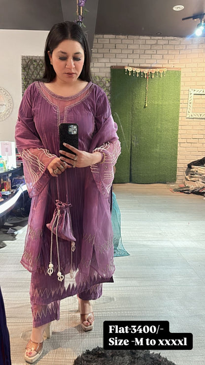 Yamini purple cut work potli Suit
