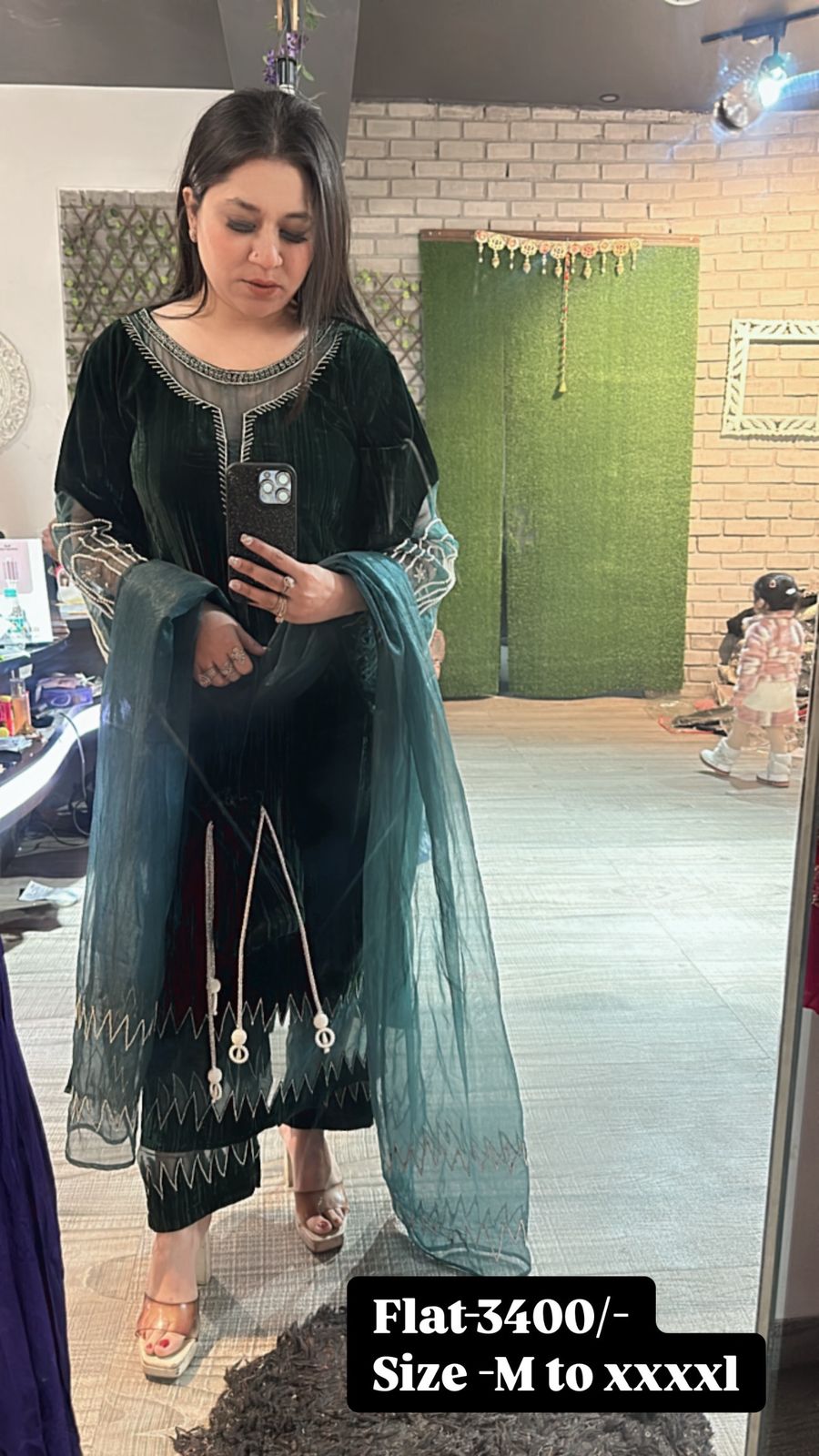 Yamini Bottel Green cut work potli Suit