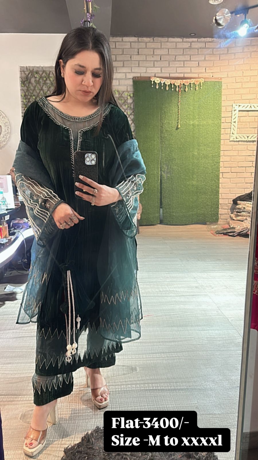 Yamini Bottel Green cut work potli Suit