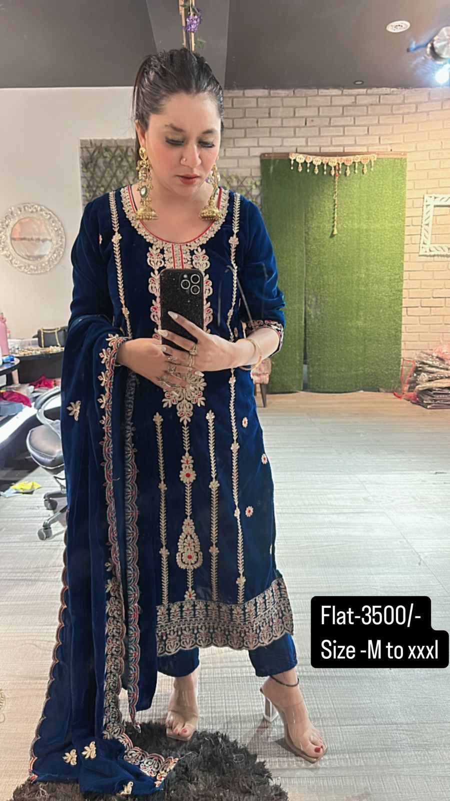 Zayra Teal Blue Velvet Suit