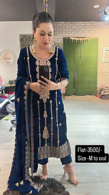 Zayra Teal Blue Velvet Suit