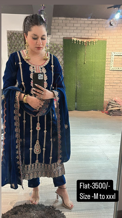 Zayra Teal Blue Velvet Suit