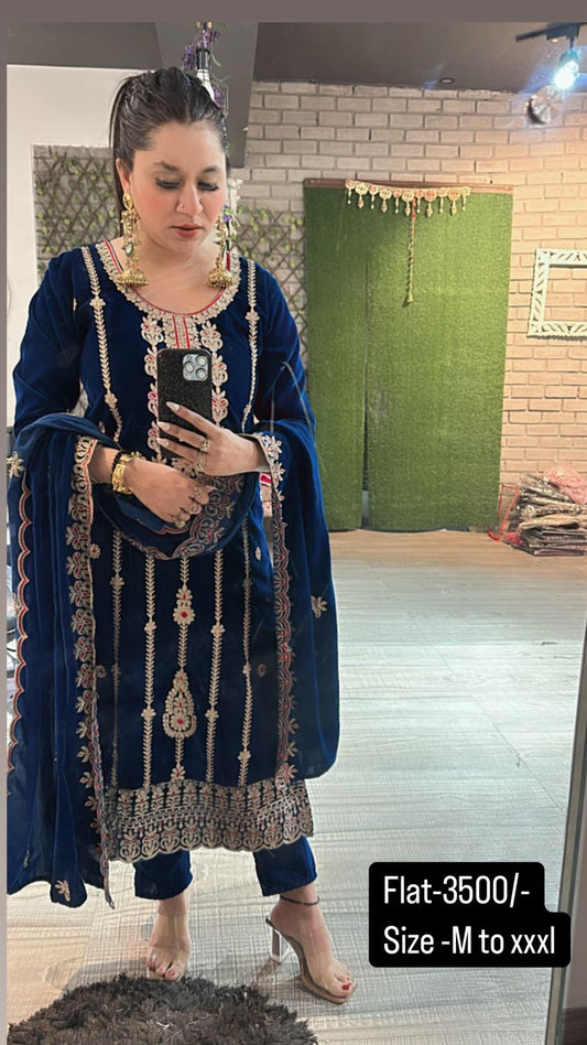 Zayra Teal Blue Velvet Suit