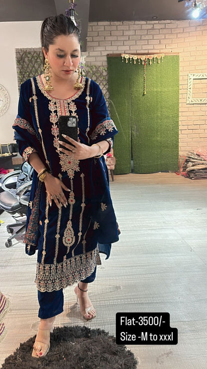 Zayra Teal Blue Velvet Suit