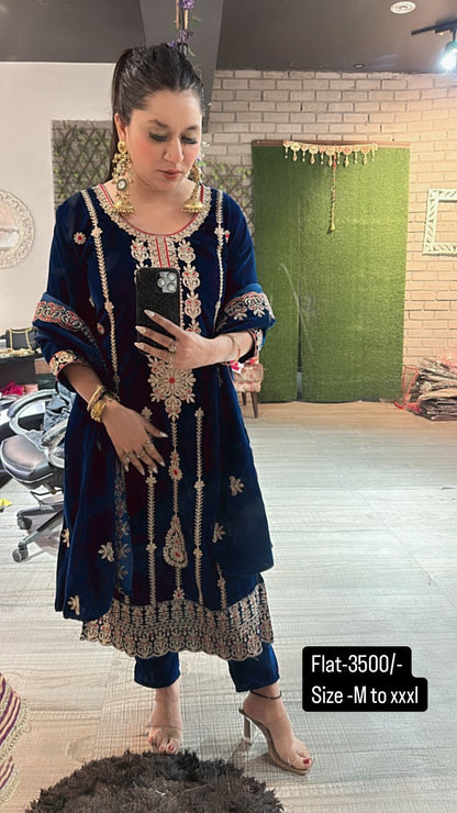 Zayra Teal Blue Velvet Suit