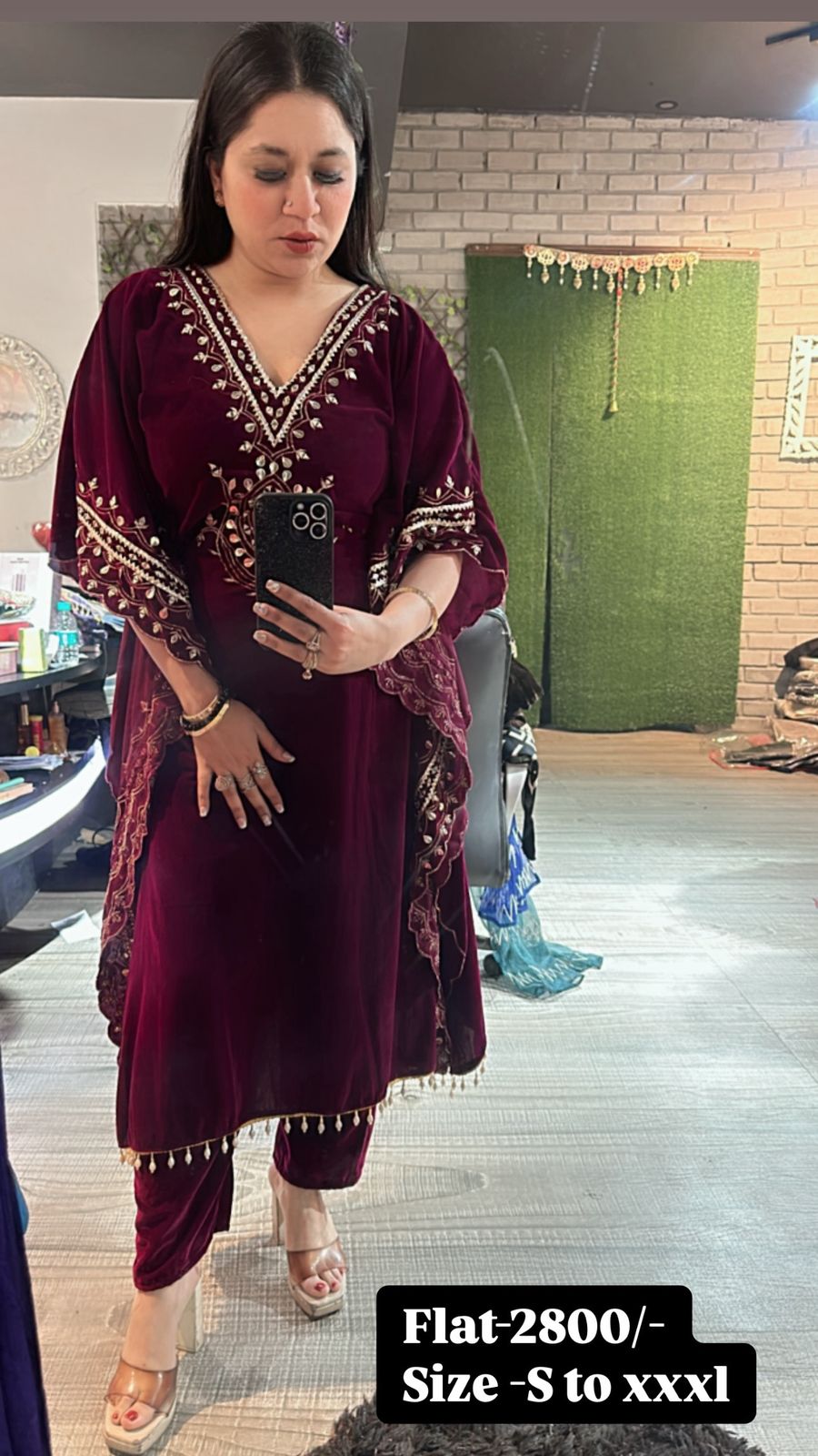 Pati Mahroon Velvet kaftan