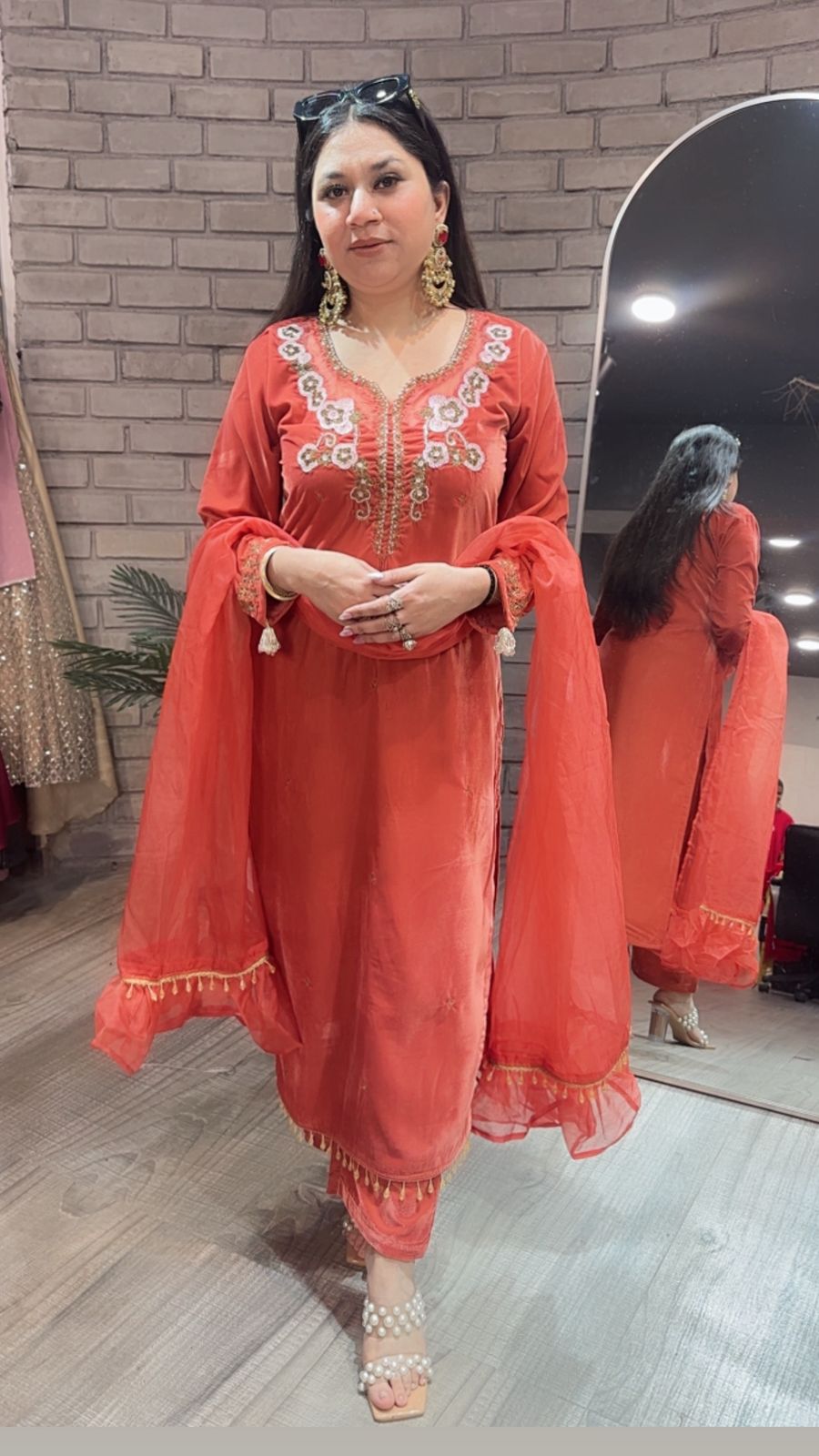 Celebrity Rust Handwork velvet suit