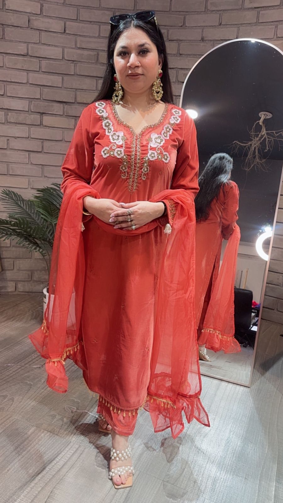 Celebrity Rust Handwork velvet suit