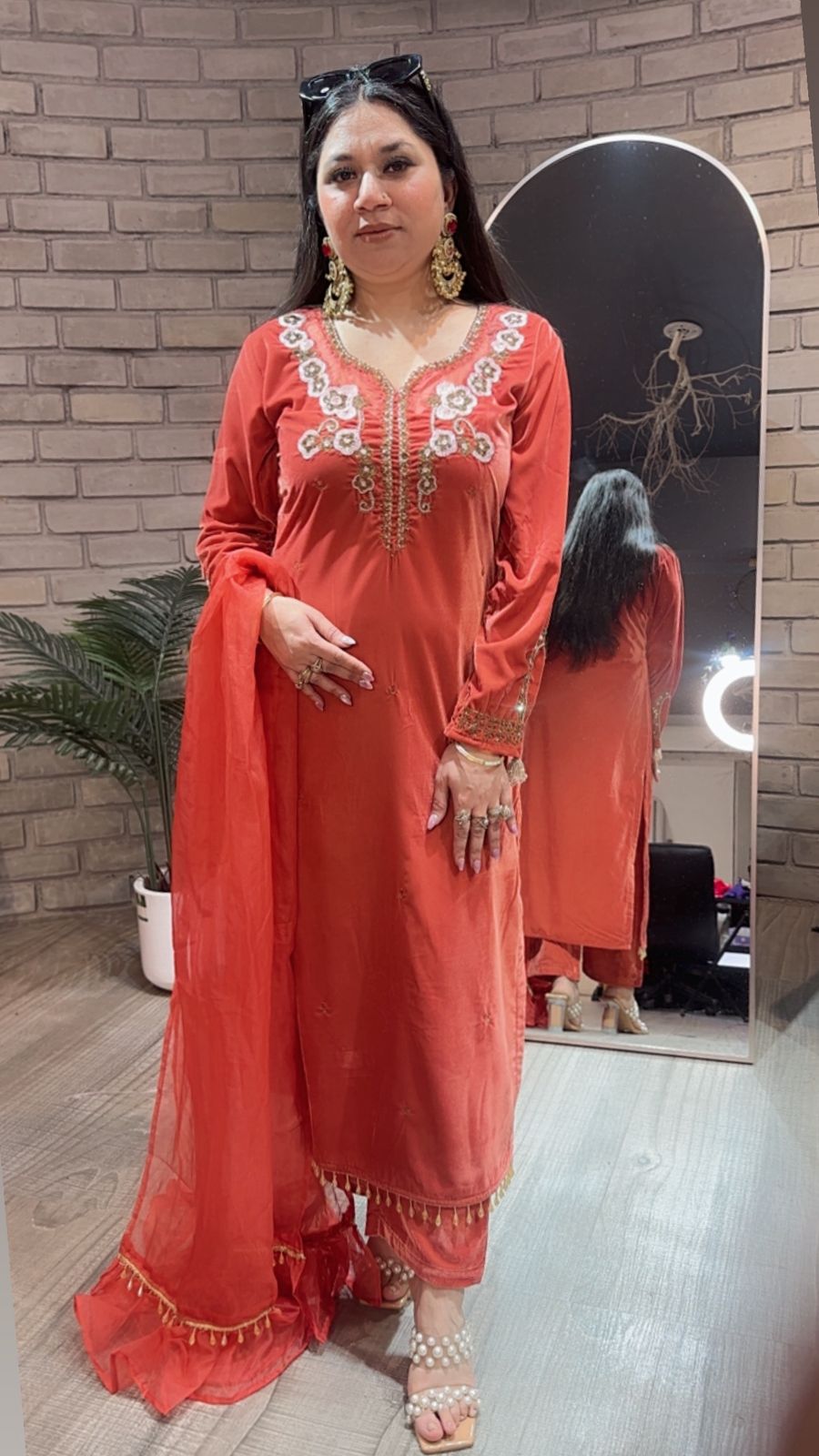 Celebrity Rust Handwork velvet suit