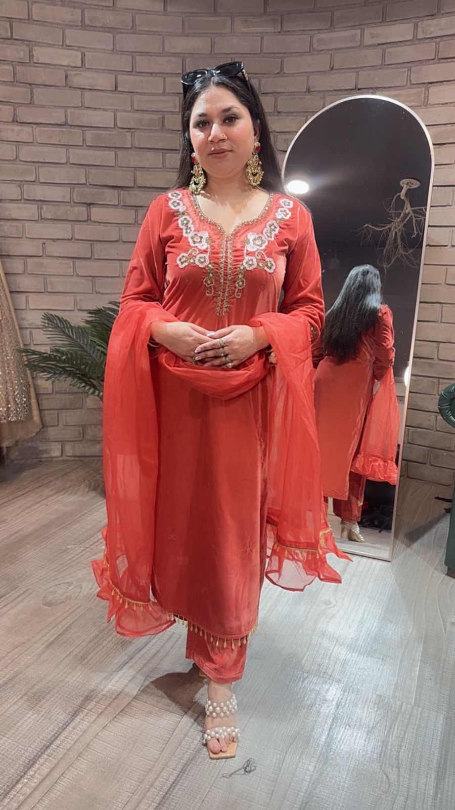 Celebrity Rust Handwork velvet suit