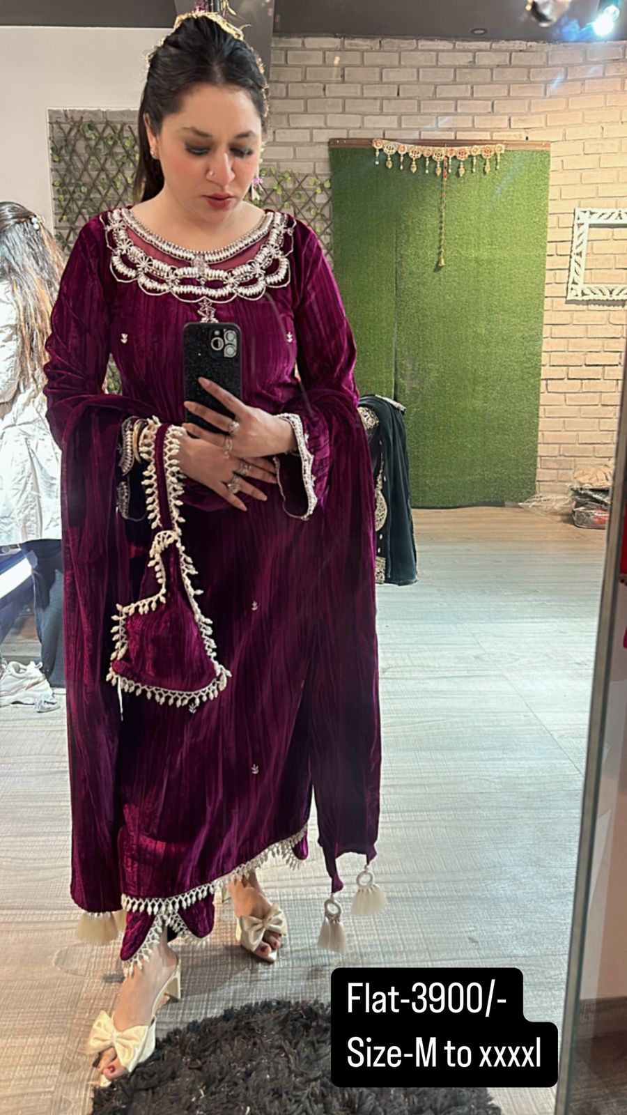 Valentino Wine Crush Pearl velvet Suit with potli