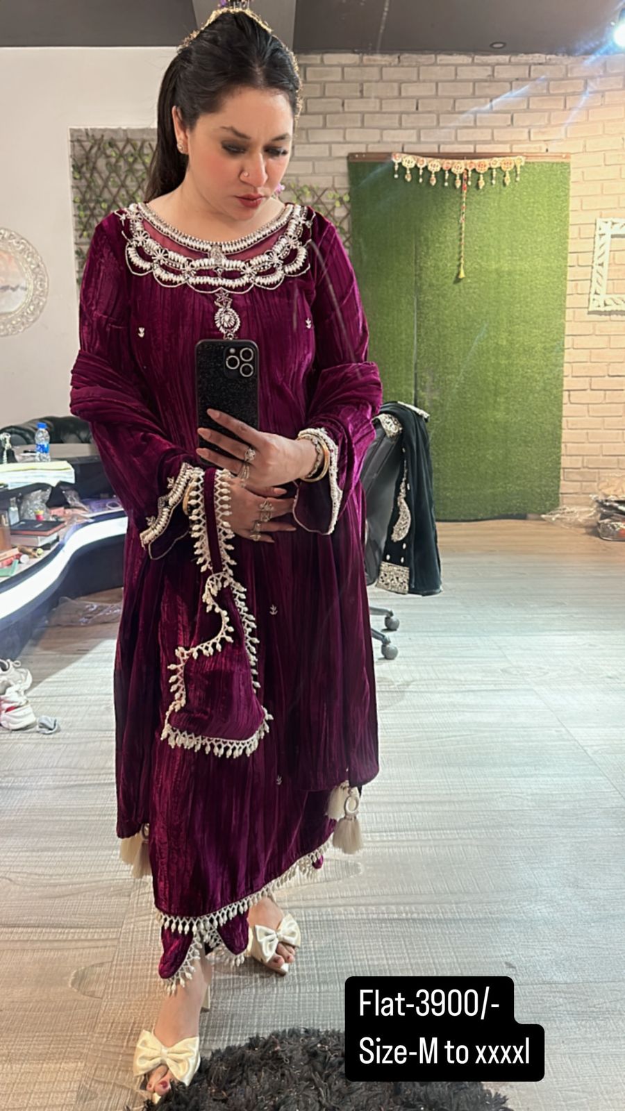 Valentino Wine Crush Pearl velvet Suit with potli