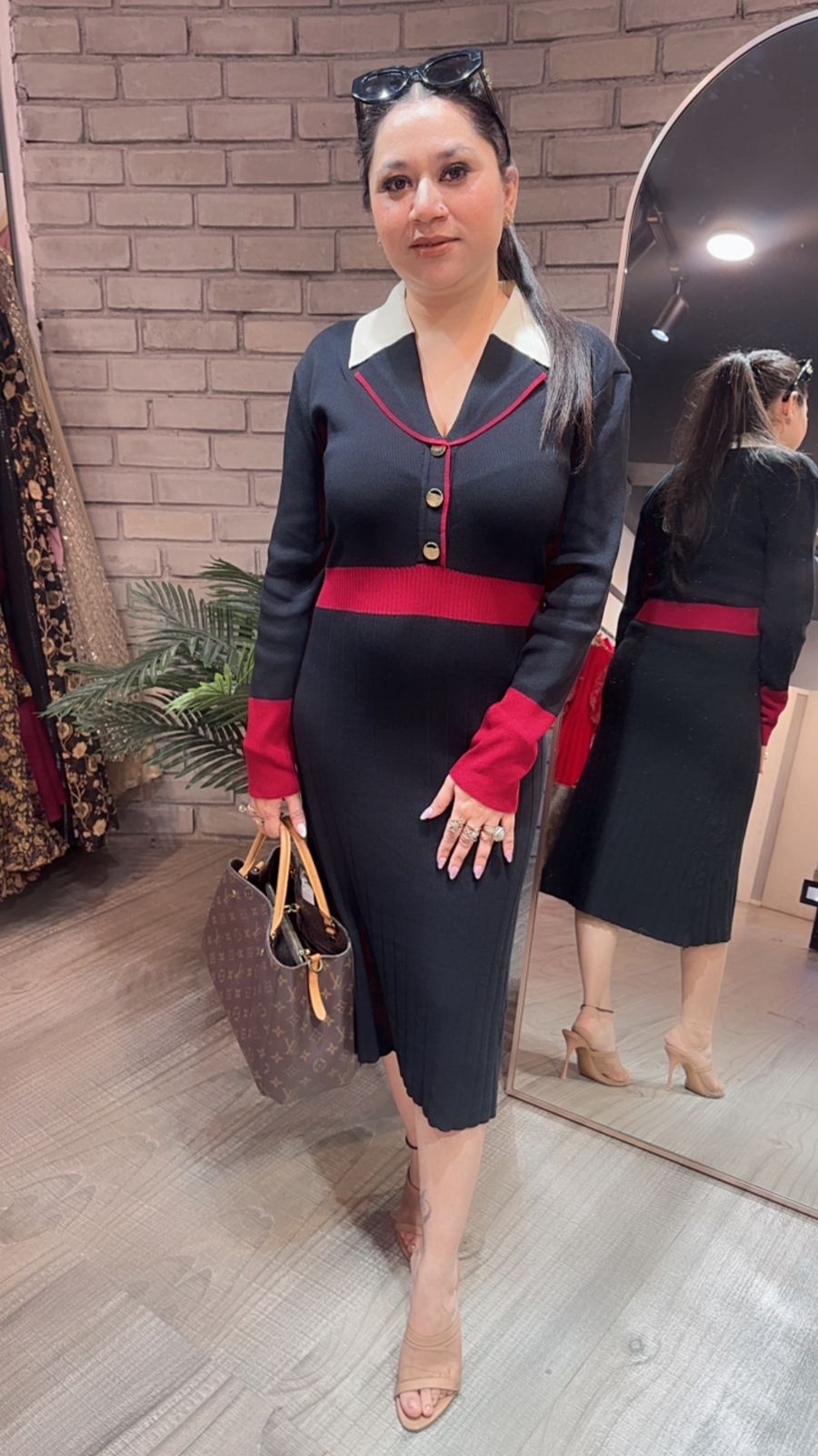 Bella Black Red Woolen Dress