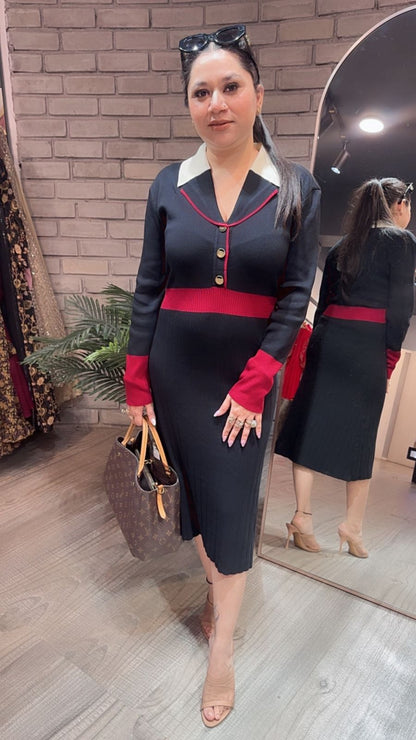 Bella Black Red Woolen Dress