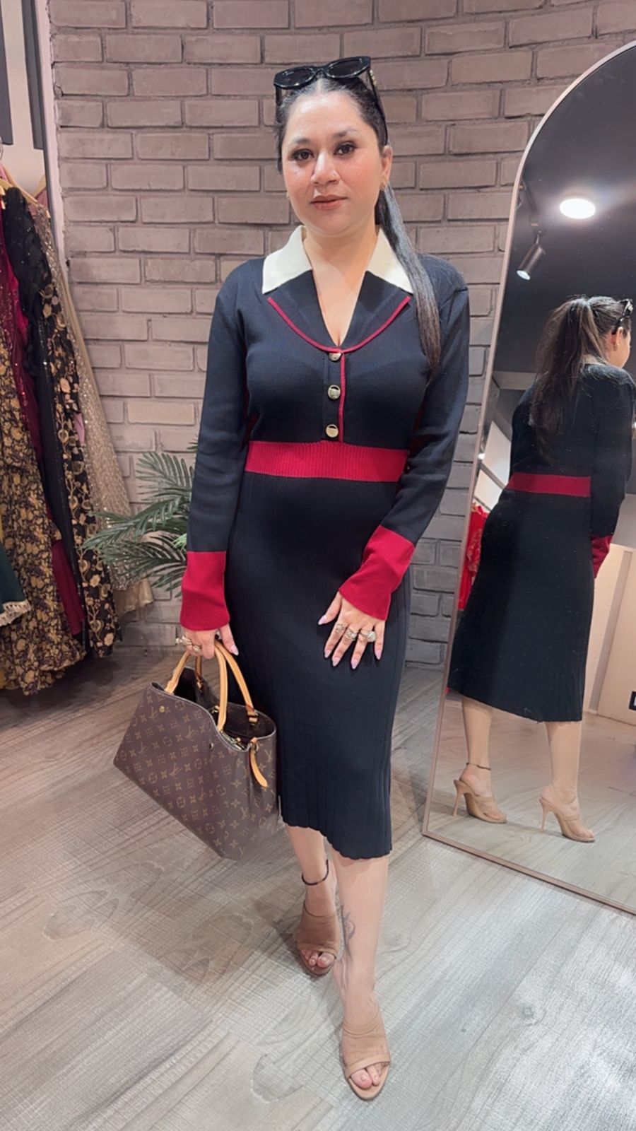 Bella Black Red Woolen Dress