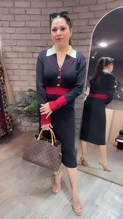 Bella Black Red Woolen Dress