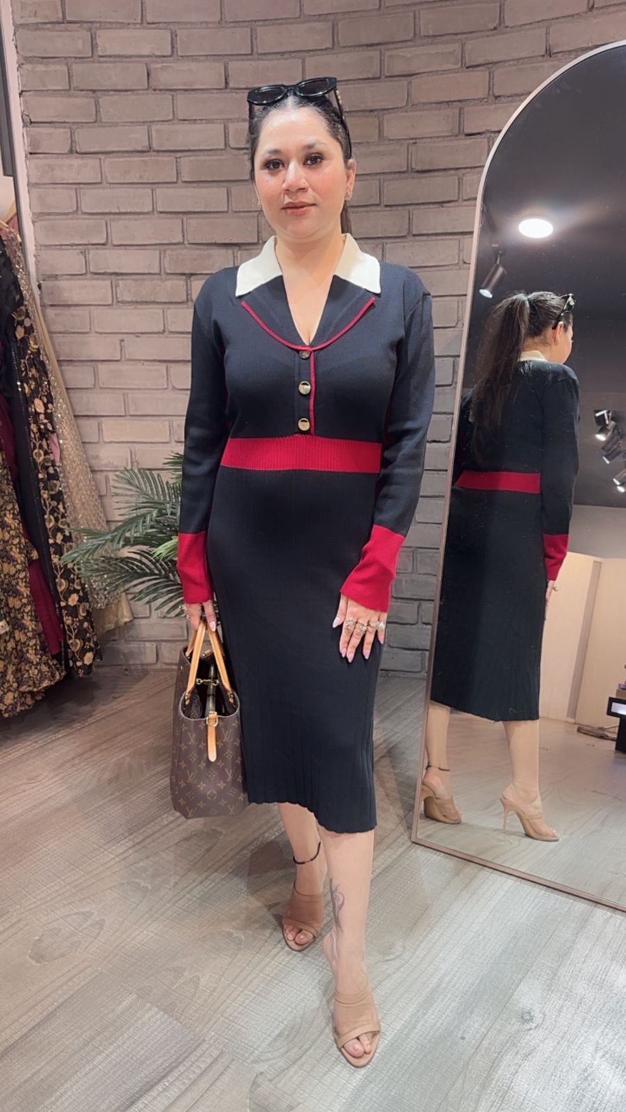 Bella Black Red Woolen Dress