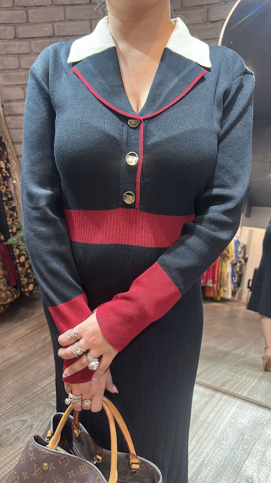 Bella Black Red Woolen Dress