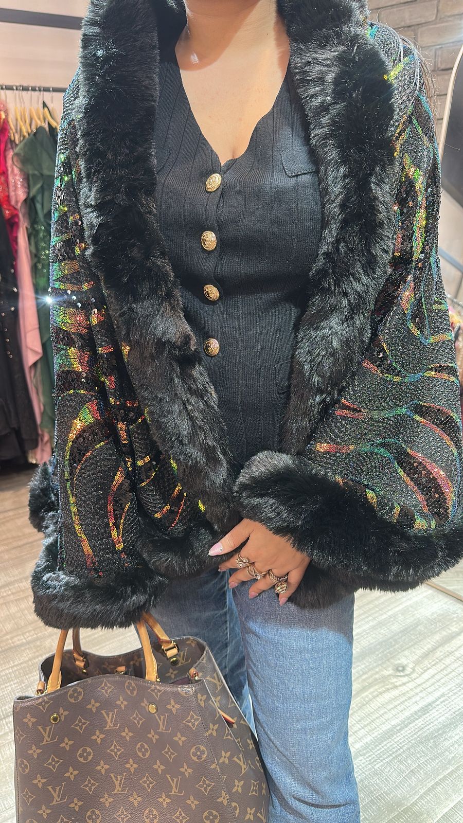 Glimmer Black Fur Stole