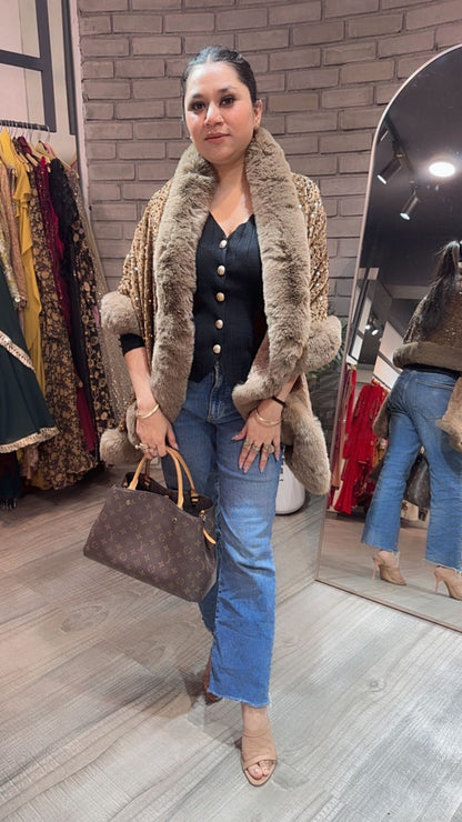 Glitter Beige Fur Stole