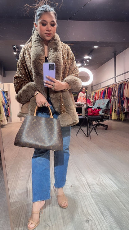 Glitter Beige Fur Stole