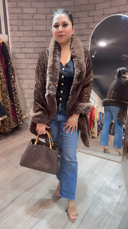 Glitter Brown Fur Stole