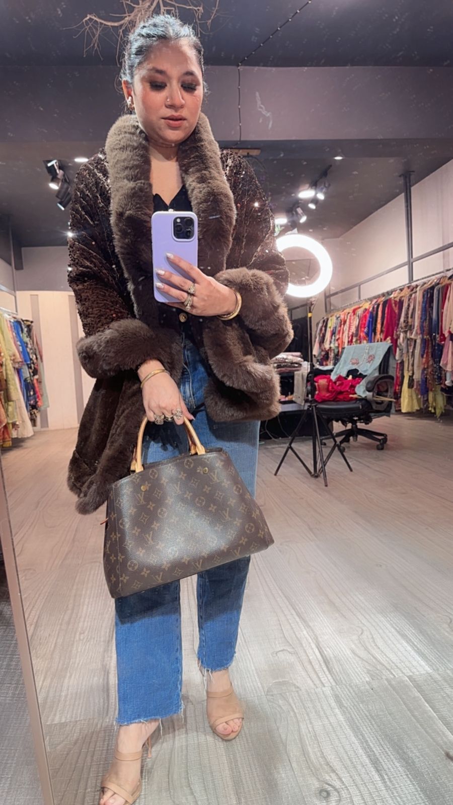 Glitter Brown Fur Stole