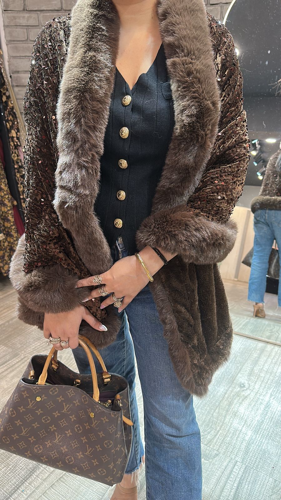 Glitter Brown Fur Stole