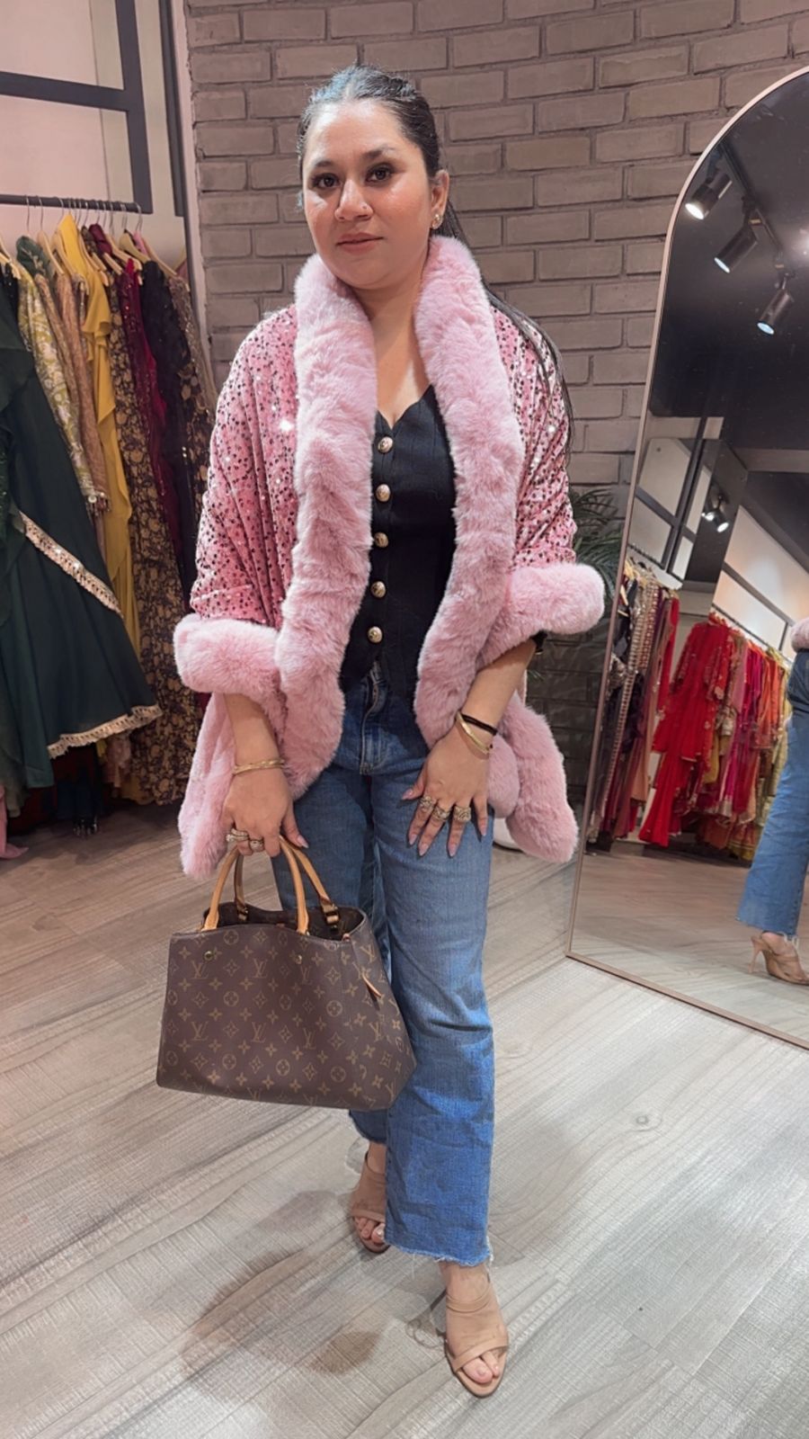 Glitter Pink Fur Stole