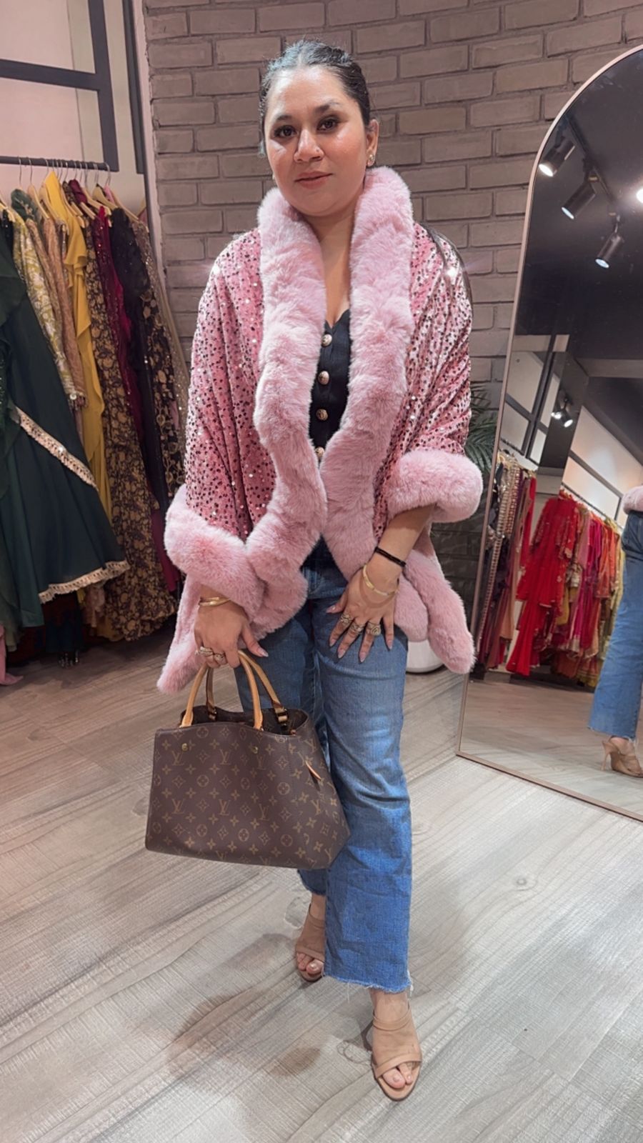 Glitter Pink Fur Stole
