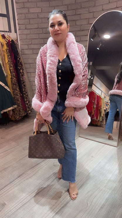 Glitter Pink Fur Stole