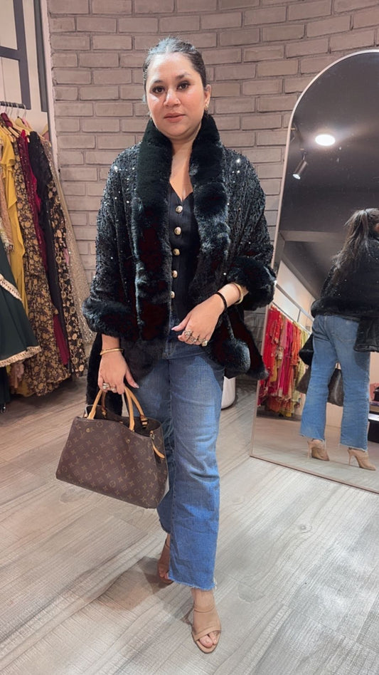 Glitter Black Fur Stole
