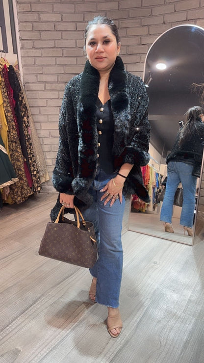 Glitter Black Fur Stole