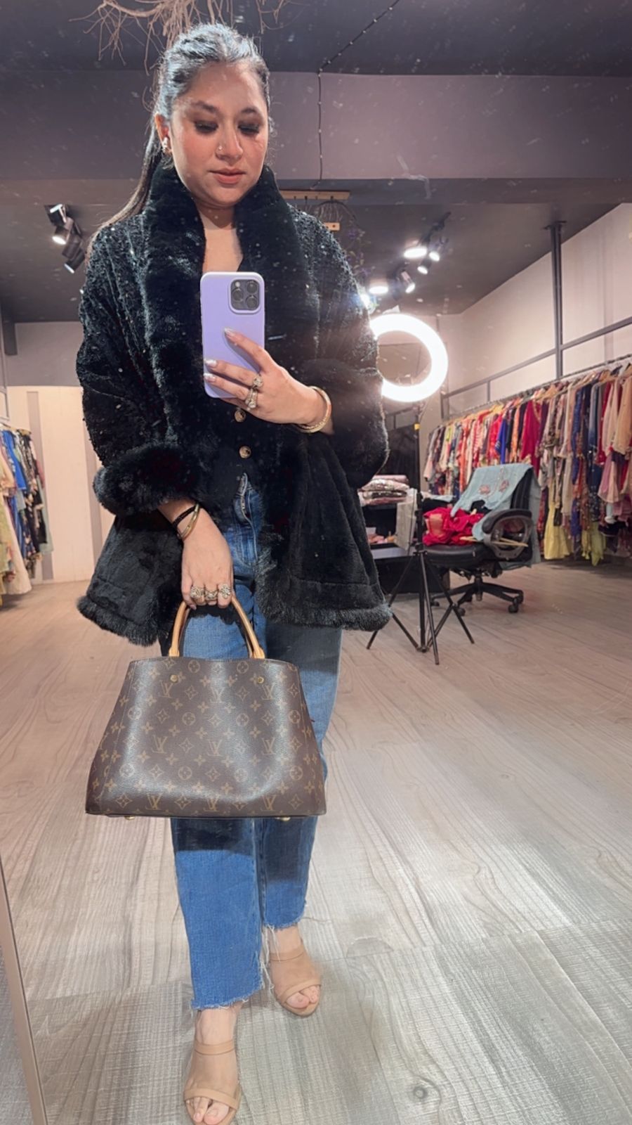 Glitter Black Fur Stole