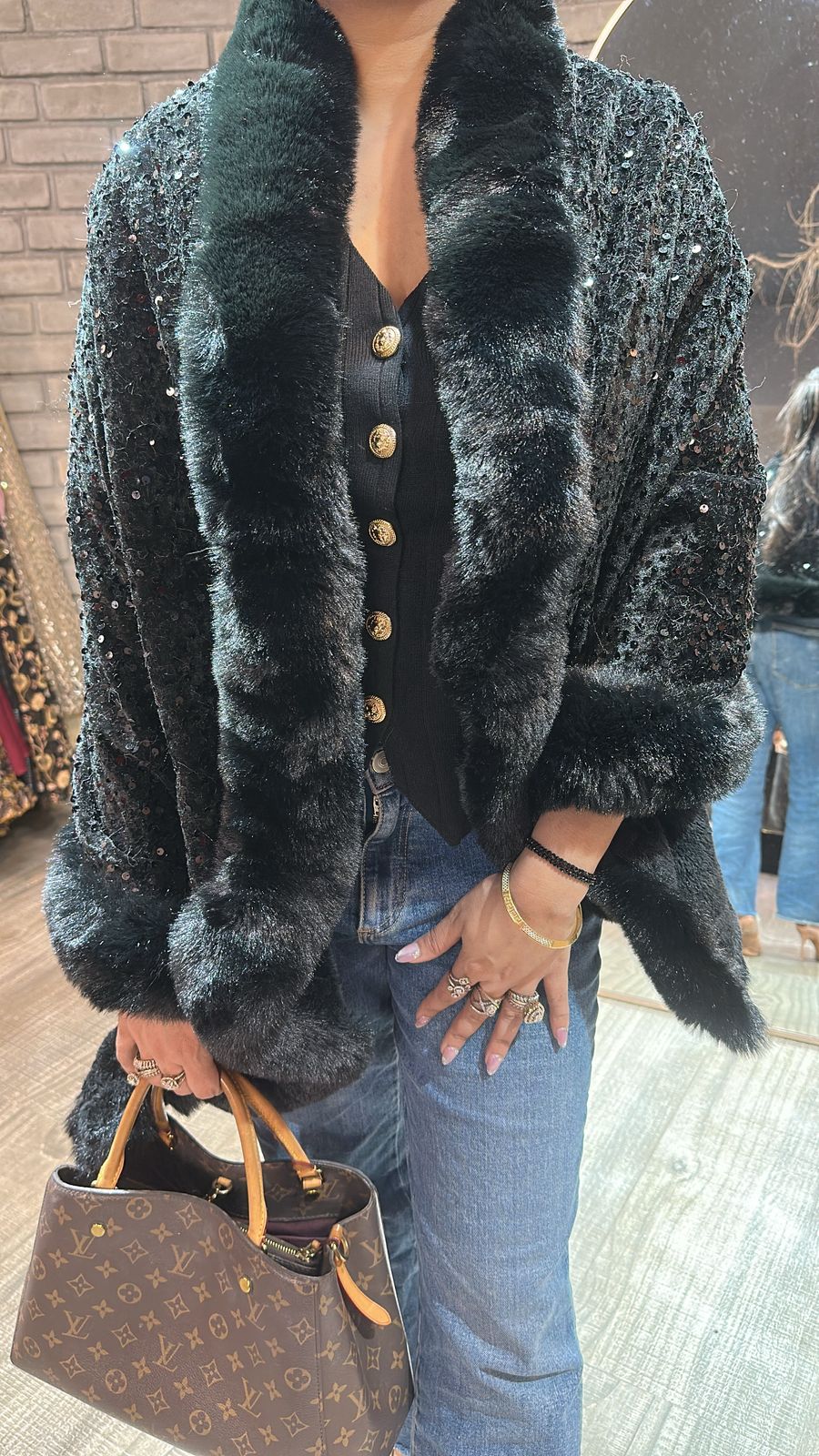 Glitter Black Fur Stole