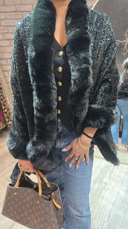 Glitter Black Fur Stole